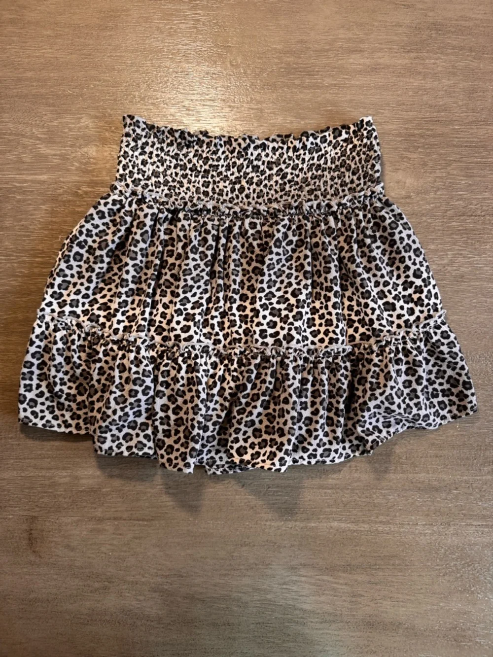 Altar’d State Skirt Snow Leopard Pattern L M Grey Black Smocked